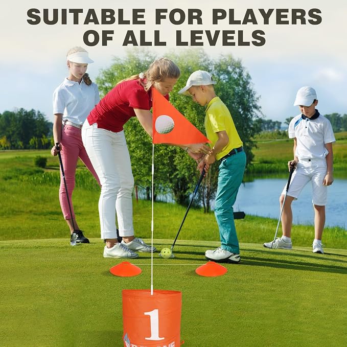 BATONE Golf Bucket Game for Family, Adults and Kids Portable 9 Hole Golf Course with Balls and Flag, Outdoor Indoor Golf Yard Game for Park, Beach, Lawn, Camping