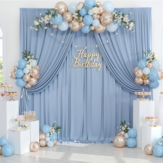 10ftx10ft Wrinkle Free Dusty Blue Backdrop Curtains for Parties, Silky Polyester Photo Backdrop Drapes 2 Panels 5x10ft Back Drop Cloth for Wedding Birthday Baby Shower Photography Background