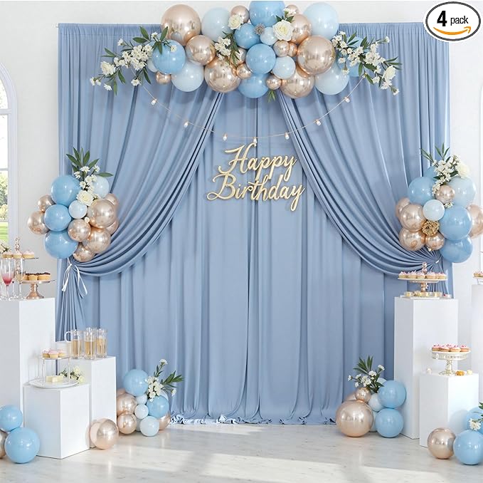 20ftx10ft Wrinkle Free Dusty Blue Backdrop Curtains for Parties, Silky Polyester Photo Backdrop Drapes 4 Panels 5x10ft Back Drop Cloth for Wedding Birthday Baby Shower Photography Background