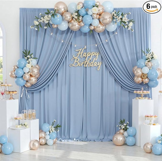 30ftx10ft Wrinkle Free Dusty Blue Backdrop Curtains for Parties, Silky Polyester Photo Backdrop Drapes 6 Panels 5x10ft Back Drop Cloth for Wedding Birthday Baby Shower Photography Background