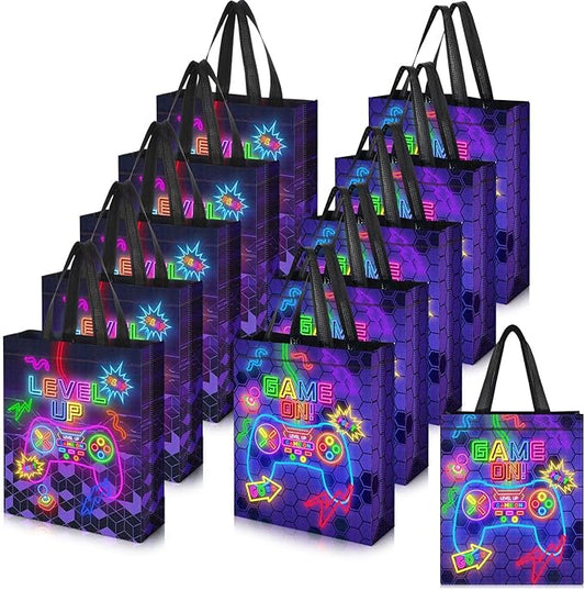 Sweetude 30 Pcs Video Game Gift Bag with Handle Game Party Supplies Reusable Gaming Non Goody Bag, 2 Styles