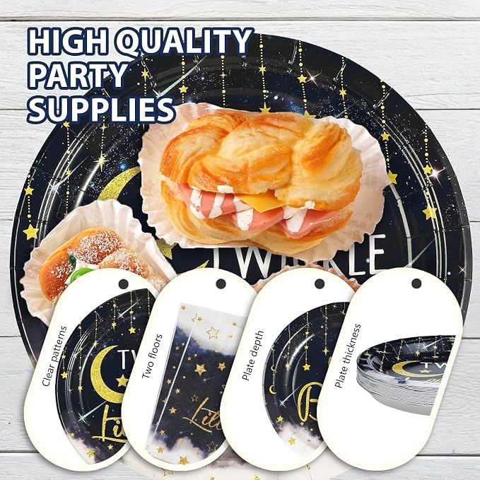 96Pcs Twinkle Twinkle Little Star Party Decoration Star Moon Baby Shower Plates and Napkins Navy Blue Gender Reveal Tableware Set for Boys Girls Baby Shower Celestial Birthday Party Supplies Serves 24