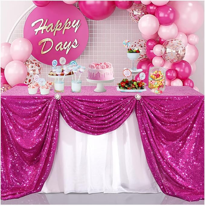 B-COOL Fuchsia Sequin Table Cloth 50x50 Inch Square Sequence Centerpieces Candy Sparkly Table Linens Glitter Tablecloths Wedding Indoor Outdoor Decoration