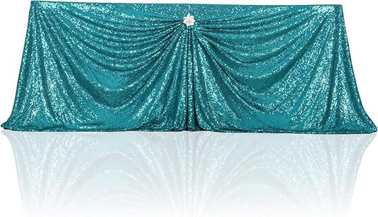PartyDelight Teal Sequin Tablecloth 90"x132" Table Cloth for Wedding Dinning Table Rectangular