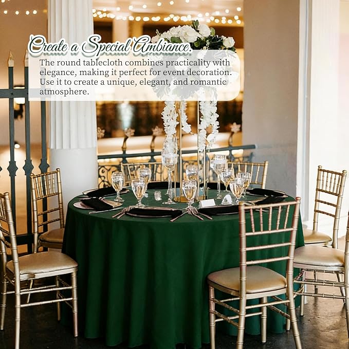 10 Pack Round Tablecloth 90 Inch Hunter Green, Waterproof Polyester Fabric Table Cloth for Round Tables, Stain Wrinkle Resistant Tablecloths Washable Table Cover for Wedding Dining Party Banquet