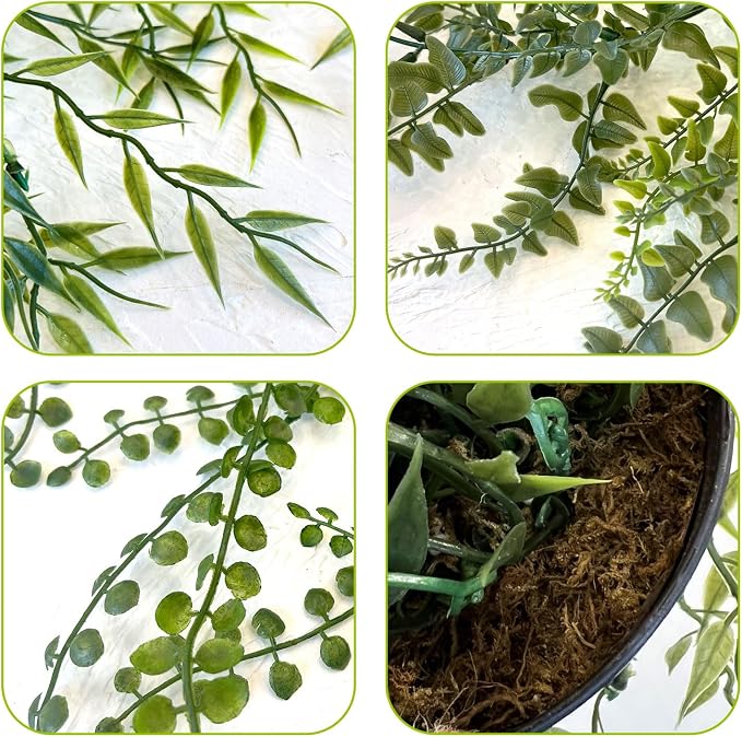 3 Packs 28" Fake Hanging Plants with Black Pots for Wall Decor | Artificial Fern Plants, Indoor/Outdoor Use, for Home Bathroom Bedroom Office Decor, Easy to Clean, Lifelike Appearance