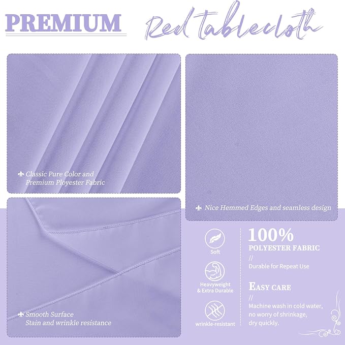 YMHPRIDE 6 Pack Round Tablecloth Lavender Table Cloths 90 Inch Polyester Round Tablecloth,Lavender Tablecloths Round 90 inch Washable Fabric Table Covers for Wedding,Party,Dining,Banquet