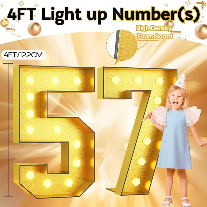 Light Up Numbers 75, 4FT Marquee Light Up Numbers Gold Big Number for Party Large 75 Marquee Mosaic for 75th Birthday, Giant Number Pre-Cut Foam Board Kit for Anniversary