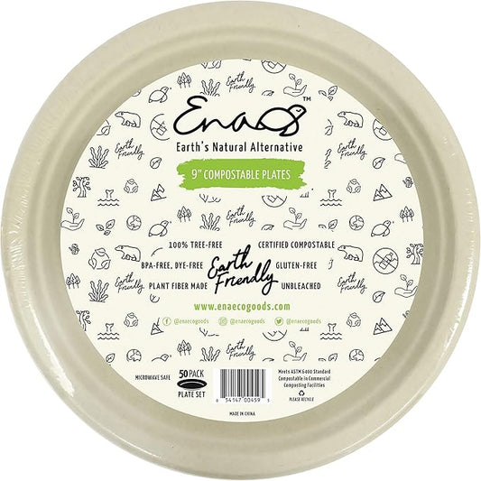 Earth's Natural Alternative Eco-Friendly, Natural Compostable Plant Fiber 9" Plate, Natural, 50 Count