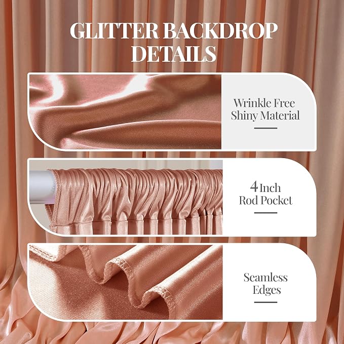 20x12ft Rose Gold Glitter Backdrop Curtain for Parties, Wrinkle Free Satin Photo Backdrop Drapes 4 Panels 5x12FT Shimmer Back Drop Cloth for Wedding Birthday Baby Shower Photography Background Decor