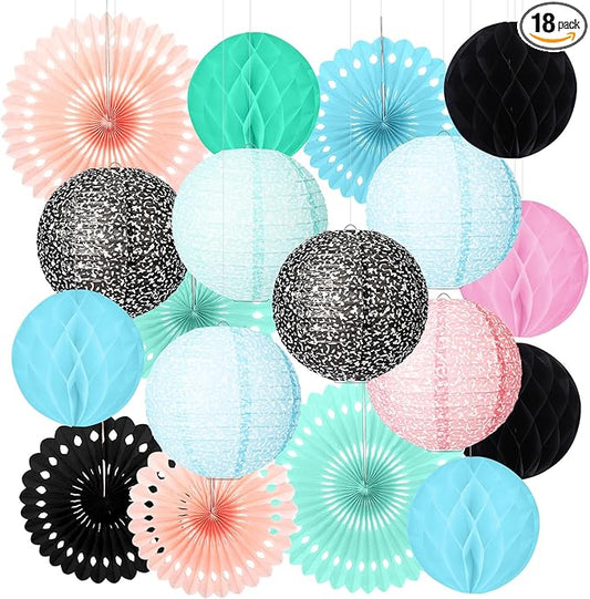 Retisee 18 Pcs Colorful Composition Book Classroom Decoration Kits Black and White Composition Hanging Paper Lanterns Paper Fans Honeycomb Balls Decor for Graduation End of Year School Supplies