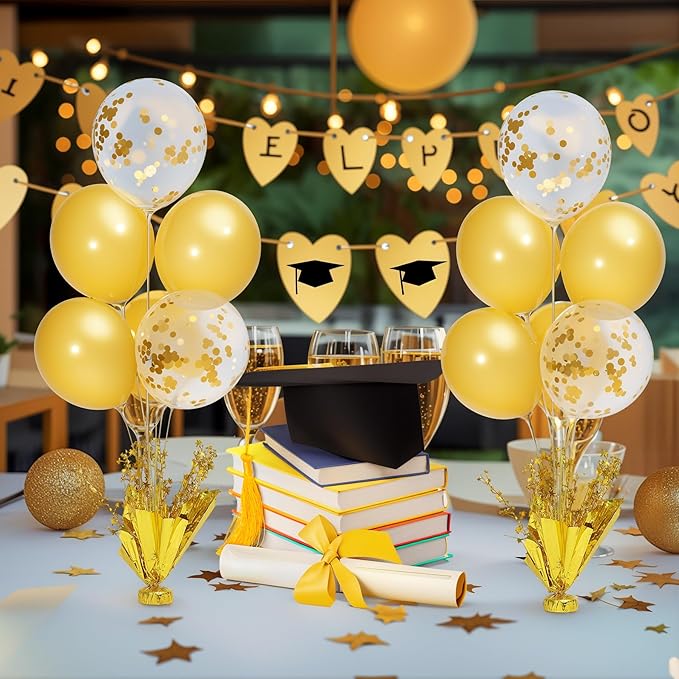 4 Set Gold Table Centerpiece Balloons Stand Kit with Gold and Confetti Balloons for Birthday Party Baby Shower Wedding Bridal Shower Graduation Prom Table Decorations