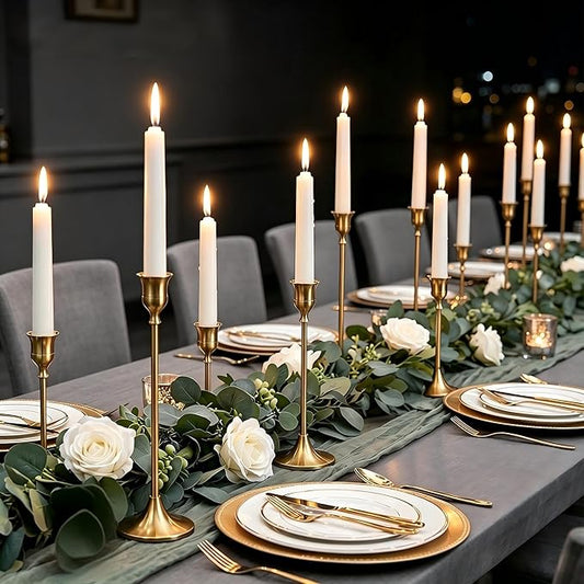 Nuptio Candlestick Candle Holders 30 Pcs Candle Stick Holder Gold Taper Candle Holder Candle Stand for Wedding Party Thanksgiving Halloween Birthday Mantel Baby Shower Table Centerpieces Decor