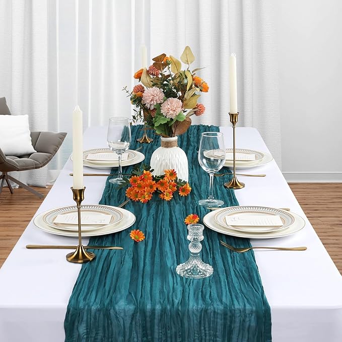 6 Pack Teal Cheesecloth Table Runner 10Ft Gauze Cheese Cloth Table Runner 35x120 Inch Boho Sheer Rustic Fabric Runner for Party Decor Baby Shower Wedding Holiday Decorations