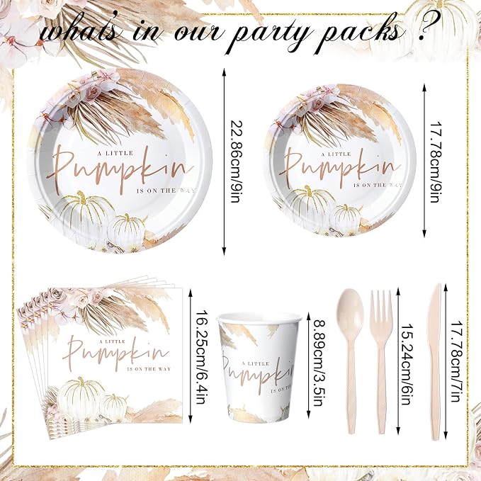 168 Pcs a Sweet Little Pumpkin Is on The Way Baby Shower Decorations Fall Baby Shower Decorations Boho Pink Pumpkin Autumn Party Favors Pampas Grass Floral Disposable Tableware Set Serve 24