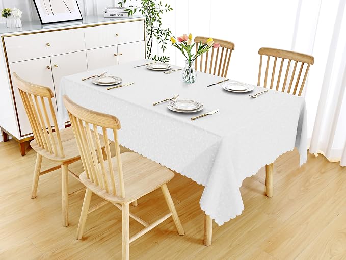 Smiry Rectangle Table Cloth, Waterproof Heavy Duty Vinyl Tablecloths, Wipeable Washable Table Cover for Kitchen and Dining Room (Pearl White, 60" X 102")