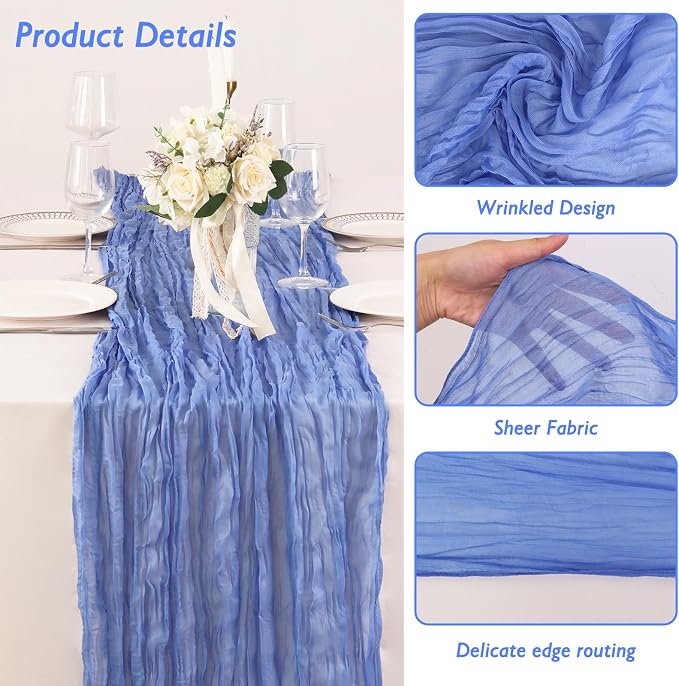 Blue Cheesecloth Table Runner 120 Inch 10FT Cheese Cloth Runners 1 Pack for Football Theme, Baby Shower, Coastal Style, Retro Decorations, Farmhouse