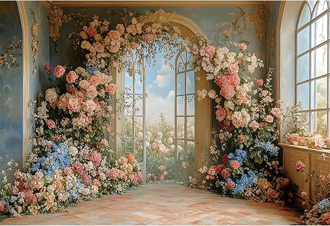 Baocicco 12x8ft Flower Wall Backdrop Photography European Style Oil Painting Floral Wedding Background Women Girls Lady Birthday Party Decorations Wedding Bridal Shower Banner Supplies Props Video