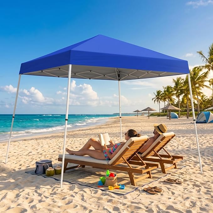 10x10 Pop Up Canopy Tent with Carry Bag, Slant Leg Instant Shade Shelter for Outdoor Events, Camping, Sports, Parties, Blue