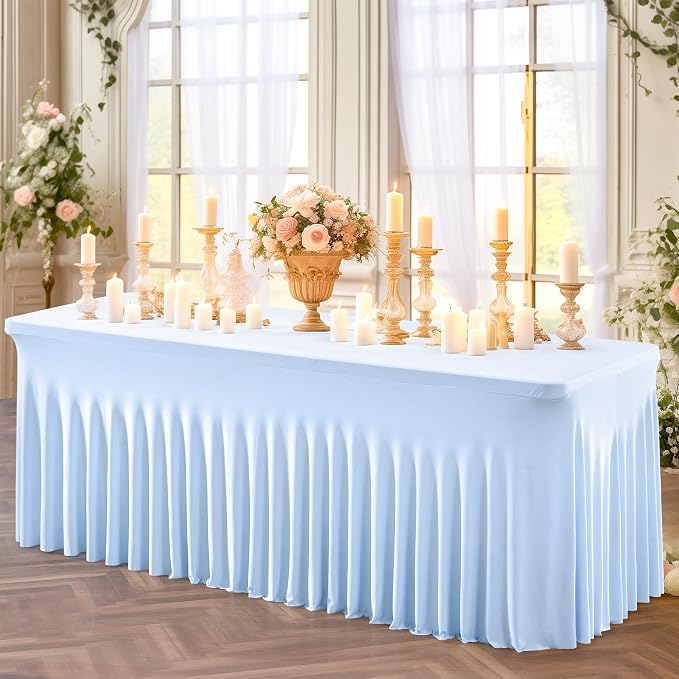 Shillance Baby Blue Spandex Table Covers 8ft, 6 Packs Fitted Table Covers for 6 Foot Tables Stretch Spandex Table Skirts Rectangle Tables for Event, Wedding, Banquet & Parties