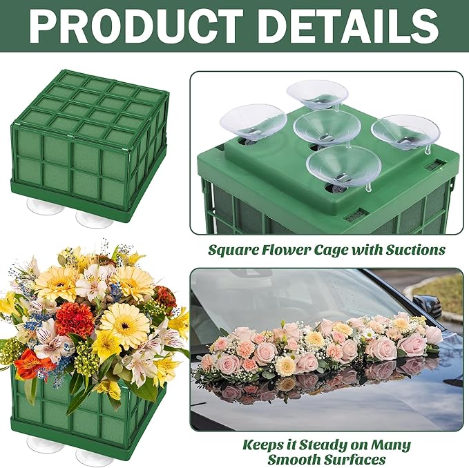 Hahood 3 Packs Floral Foam Cage Rectangle and Square Flower Holder with Floral Foam Blocks Flower Cage Holders Flower Arrangements Supplies Cage for Fresh Flowers, Wedding Home Garden Decorations
