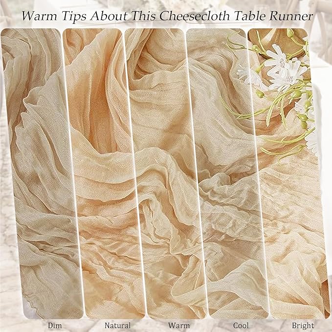 10 Pack Beige Cheesecloth Table Runner 17x108 Inch Semi Sheer Boho Rustic Gauze Cheese Cloth Table Runners for Wedding Party Birthday Baby Shower Home Décor