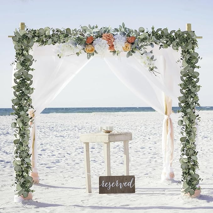 Dolicer 2 Packs 6FT Artificial Eucalyptus Garland, Faux Greenery Garland Hanging Fake Silver Dollar Eucalyptus Leaves Vines for Wedding Backdrop Arch Table Wall Party Home Decor
