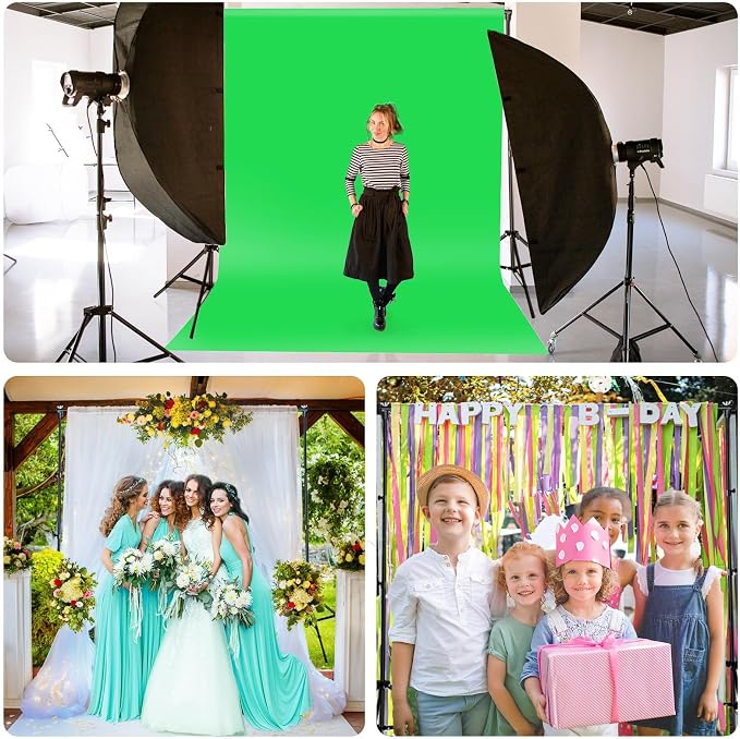 10x8.5 ft Adjustable Green Screen Backdrop Kit with Stand, Photo Background Support System for Video Streaming, Photography, Studio, Parties, Events