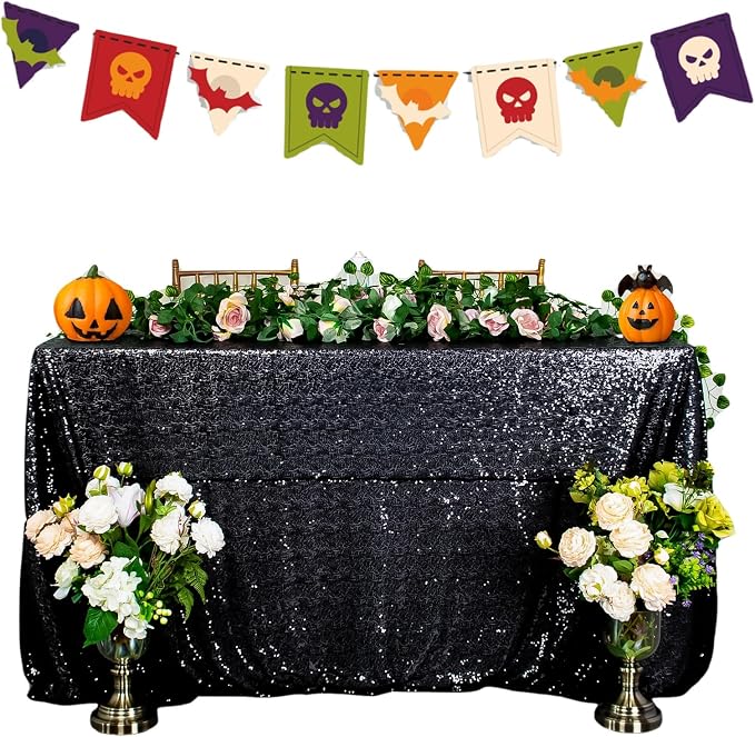 ShiDianYi Black Sequin Tablecloth 60x102-Inch Black Linen Tablecloth Party Decorations Rectangular Tablecloth Christmas Tablecloths Dining Tablecloth Oblong