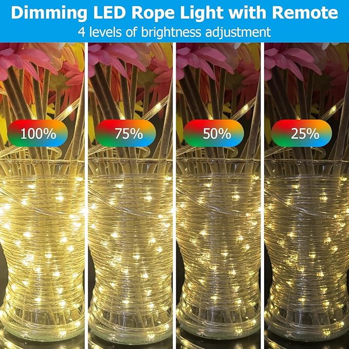 50ft Outdoor LED Rope Lights, IP68 Waterproof 25 Color Changing String Lights, Red White Blue for 4th of July Patriotic Decorations, Warm White & RGB Twinkle Fairy Light for Christmas Indoor Outside