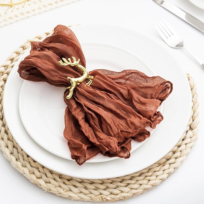 60 Pack Terracotta Cheesecloth Napkins 21x21 Inches Terracotta Cloth Napkins Washable Set of 60 Dinner Table Napkins for Wedding Bridal Baby Shower Rustic Boho Cotton Gauze Summer Party Table Decor