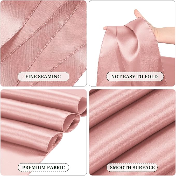 Pesonlook 15 Pack Rose Gold Satin Table Runners for Wedding 12 x 108 Inch Long Table Runners for Rectangle Round Tables,Smooth Table Runner Birthday Party Banquets Decoration