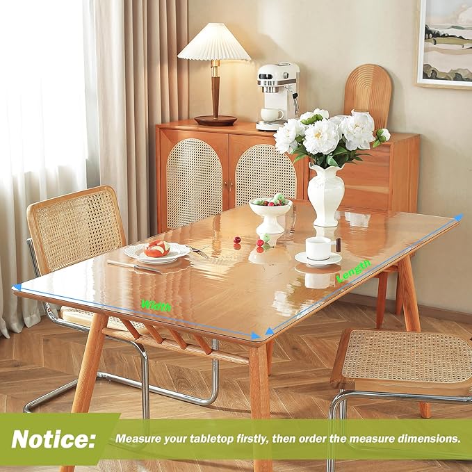 Clear Table Protector 36 x 80 Inch, 1.5mm Thick Plastic Table Cover, Waterproof PVC Clear Table Cover Protector, Desk Protector Mat, Writing Desk Pad for Desktop, Coffee & Dining Room Table