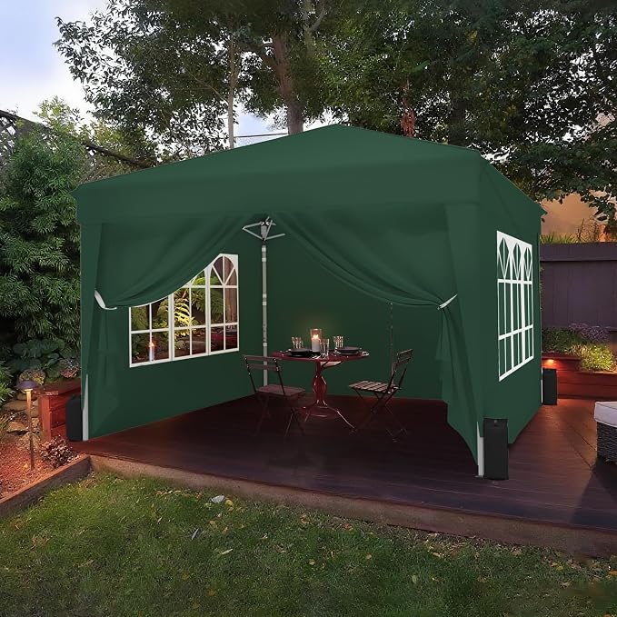 SANWAY 10x10 Pop Up Canopy with Sidewalls x 4 – Easy Setup Canopy Tent, Waterproof, UV-Resistant, Portable with Carry Bag for Outdoor Events, Camping, and Backyard Parties – Dark Green