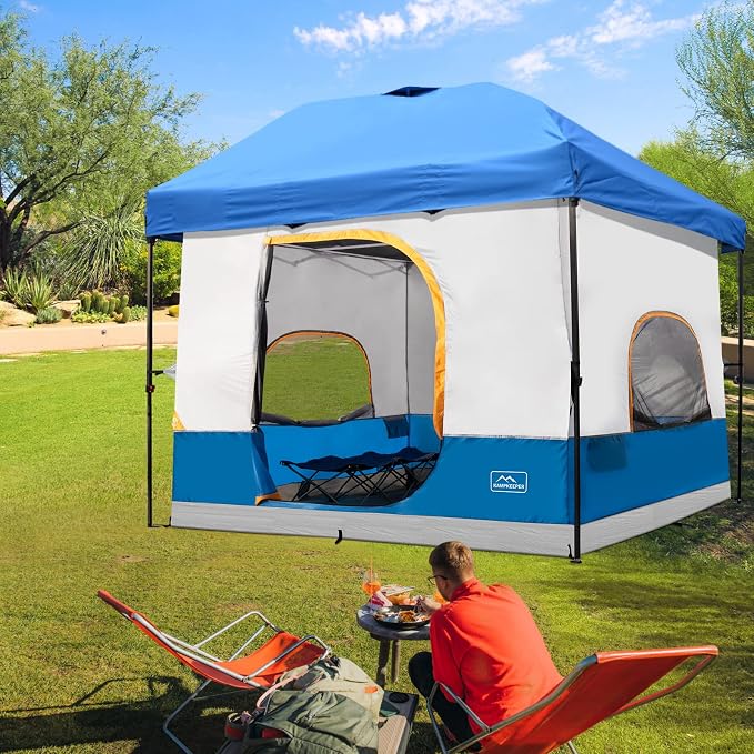 KAMPKEEPER Camping Inner Tent for Pop Up Canopy, Converts 10'x10' Straight Leg Canopy into Camping Tent–Fully Vented Roof(Top & Frame NOT Included) (Light Blue, Classic)