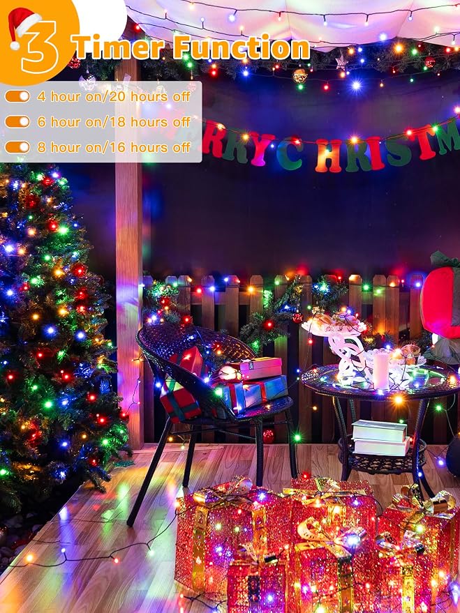 BrightChristmas 328 FT 1000 LED Christmas Lights, Waterproof Outdoor String Lights with Remote and Timer, Christmas Tree Lights with 8 Modes Dimmable, Fairy Lights for Holiday Decor (Multicolor)