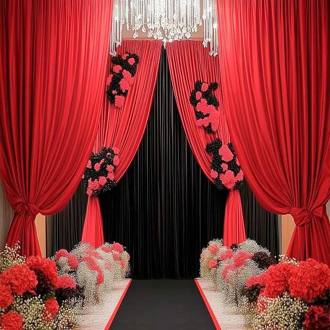 10ftx14ft Red Backdrop Curtains for Wedding-Wrinkle Free Backdrops Curtain Drapes Fabric Decorations Photo Back Drop Cloth for Baby Shower Photography 2Panels 14ft(H) x 5ft(W)