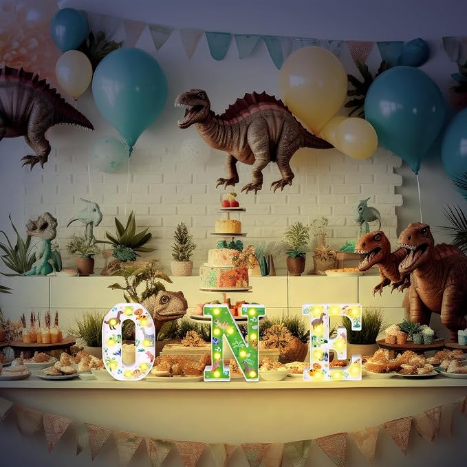 Tujoe One a Saurus Birthday Decorations Dinosaur 1st Birthday Decorations for Boy or Girl 8.5 Inch LED Light up Letters for Centerpieces Table or Backdrop 1 Year Old Party Supplies