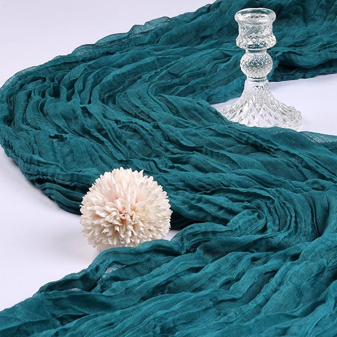 6 Pack 10FT Teal Cheesecloth Table Runner 120 Inch Long Gauze Rustic Boho Spring Cheese Cloth Table Runner Sheer Fabric Decorations for Holiday Party Wedding Banquet Bridal Baby Shower Décor