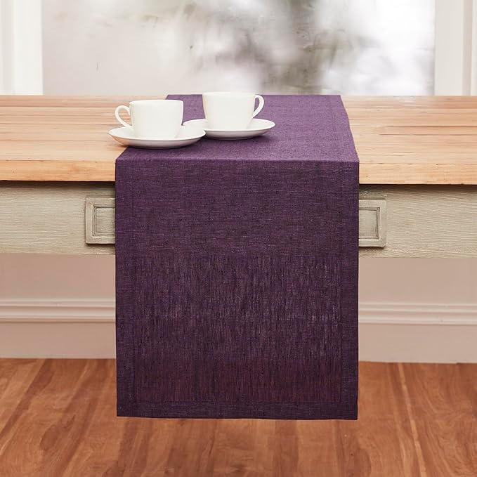 Solino Home Linen Grape Table Runner 108 Inches Long - Athena, 100% Pure Linen Dining Table Runner 14 x 108 Inch for Mothers Day, Spring, Summer