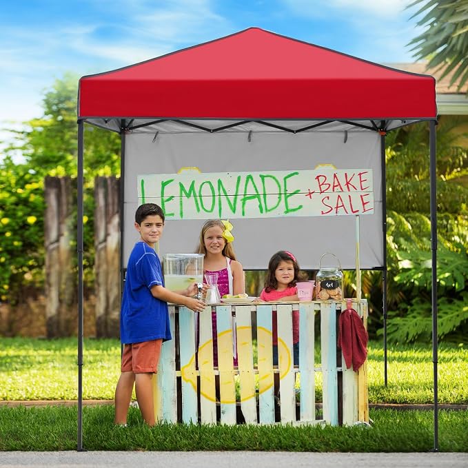 6x4 Pop Up Canopy Tent with Half Wall Panel, Instant Portable Beach Canopy, Outdoor Tent with Carry Bag for Camping, Sports, Tailgating, Events, Red
