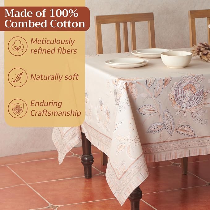 Maison d' Hermine Premium Table Cloth Rectangle Table 100% Combed Cotton 140 x 70 Inches Tablecloth Reusable Decorative for Dining Room, Farmhouse, Home, Party, Festive & Wedding - Society Florals