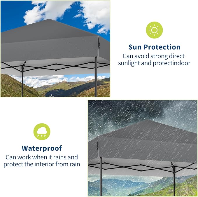 10x10 Heavy Duty Pop Up Canopy – One-Person Setup Outdoor Tent with Roller Bag, Adjustable Heights, Sandbags, Stakes & Ropes – Instant Grey Shelter, No Sidewalls
