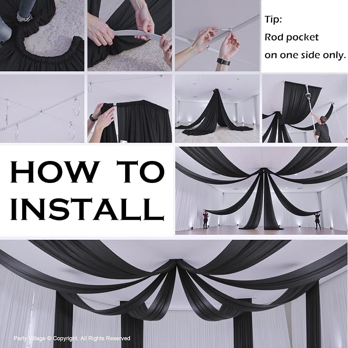 20ftx40ft Black Ceiling Curtain for Wedding Parties – 4 Panels Wrinkle-Free 40 FT Long Tent Draping Curtains for Wedding, Birthday & Theme Parties, 40ft Height with Rod Pocket