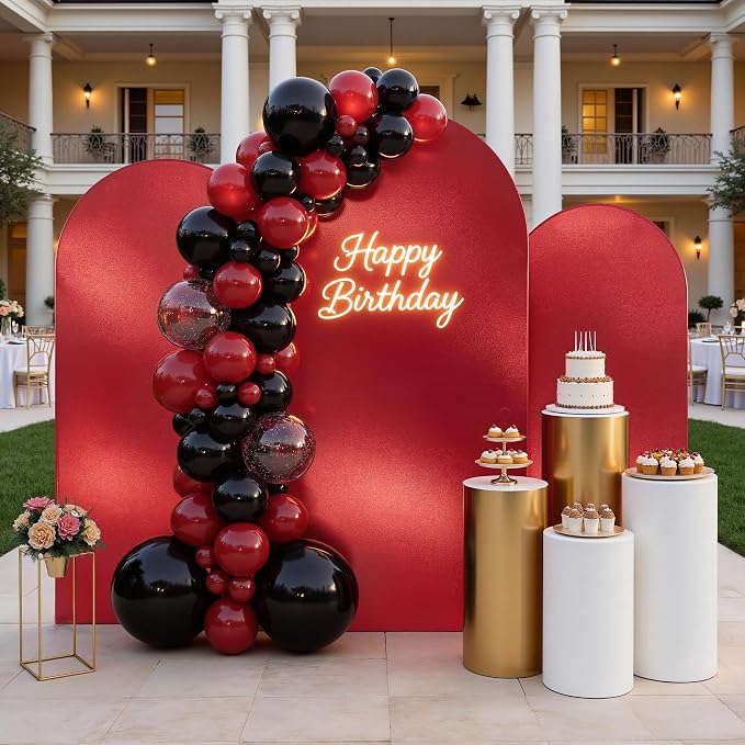 Shimmer Red Arch Backdrop Cover Set of 3 (6 6.6 7.2FT) with Zipper,Thick Soft Stretchy Sequin Glitter Spandex Fitted Chiara Cover for Wedding Birthday Graduation Party Photo Backdrop