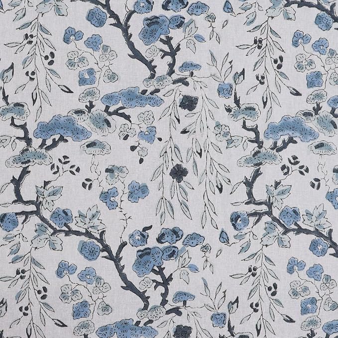 Ridhi Spruce Carolina Blue Hand Block Print Cotton Rectangle Tablecloth 102" x 48" inches Reusable Table Cover Decorative Everyday Use for Dining Room, Farmhouse, Home Gift for Spring, Mother's Day