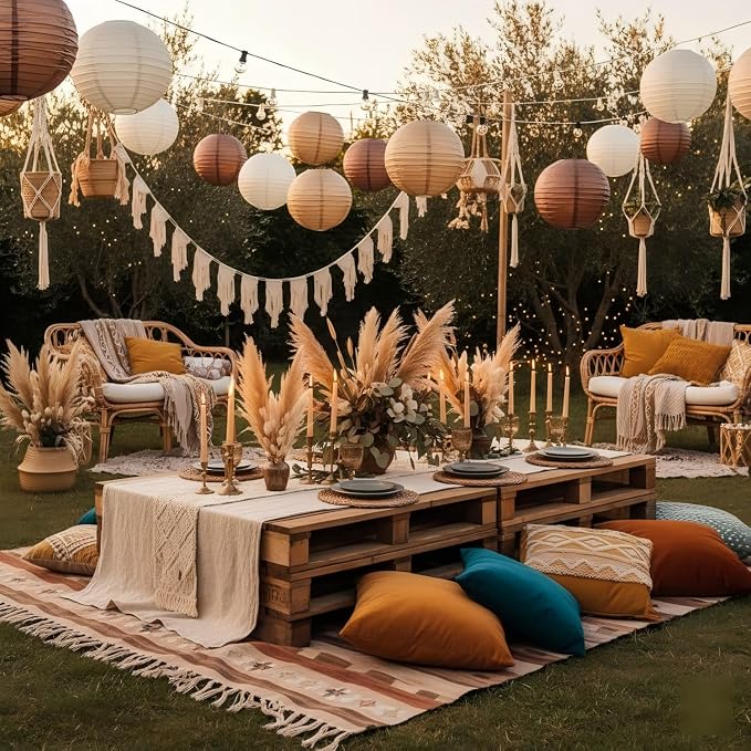 12pcs Brown Cream Paper Lanterns,Hanging Paper Lanterns for Bridal Shower Rustic Boho Birthday Wedding Home Decor Party Decoration