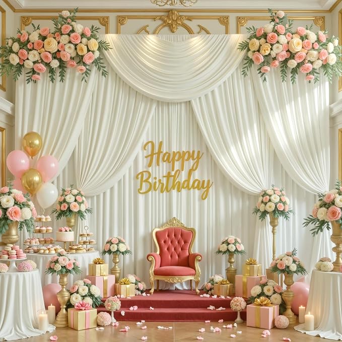 30x12ft Ivory Backdrop Curtains for Parties Wrinkle Free Fabric Backdrop Curtain Wedding Photo Drapes Backdrop for Birthday Party Baby Shower Bridal Shower Photography Stage Back Drop 6 Panels 5x12FT
