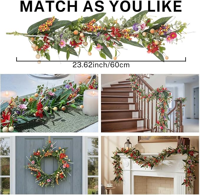 MOYEE Summer Centerpieces for Tables Candle Ring, Black Metal Candlestick with an Artificial Wreaths 14 in Versatile Dining Table Centerpiece Decor (Red Flower Green Leaf Wreath)