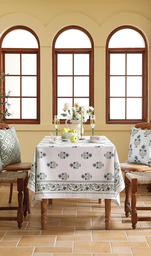 ISAENNE Designer French Linen Square Large Tablecloth,67"x67"-Mosella F | Vintage Elegant Table Cloth for Square Table,Floral Pattern,Durable,Heavyweight,Dining Room,Kitchen,Thanksgiving,Decor